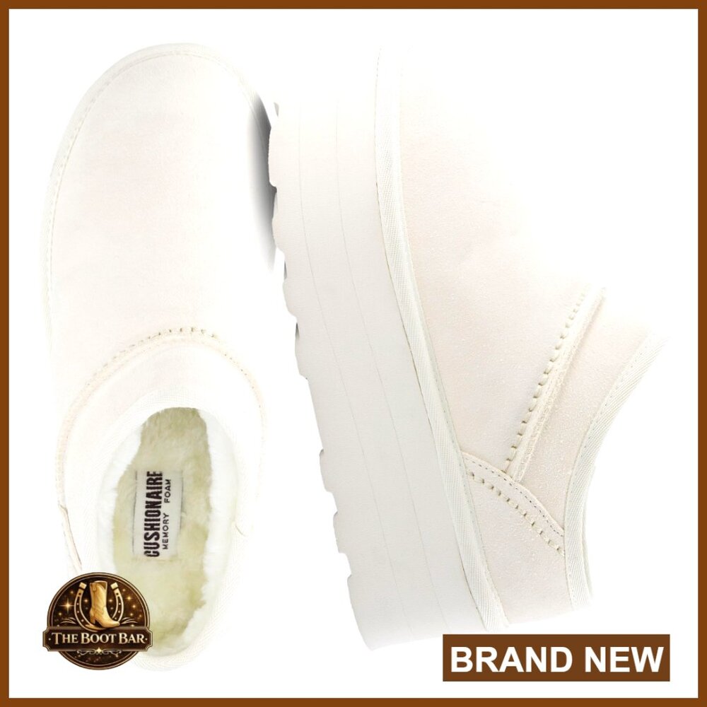 Genuine Suede Platform Slippers With Faux Fur Lining And Memory Foam